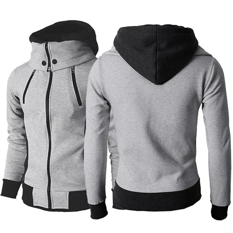 Men's Zip UP Hooded Jacket Two Piece Sports Cardigan Casual Slim Sweatshirt Jacket