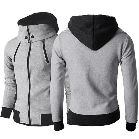 Men's Zip UP Hooded Jacket Two Piece Sports Cardigan Casual Slim Sweatshirt Jacket