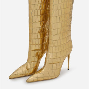 Women's Fashion Pointed Stiletto Heel Leopard Print Boots