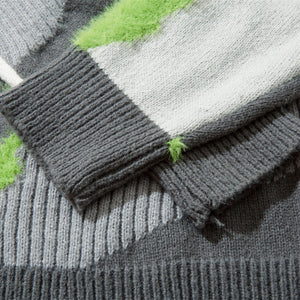 Irregular Stitching Contrast Color Round Neck Knitwear Autumn Idle Style