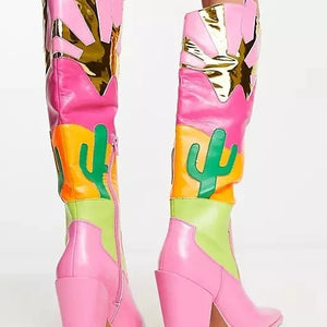 Ins Fashion Runway Chunky Heel Multi-color Mosaic Boots