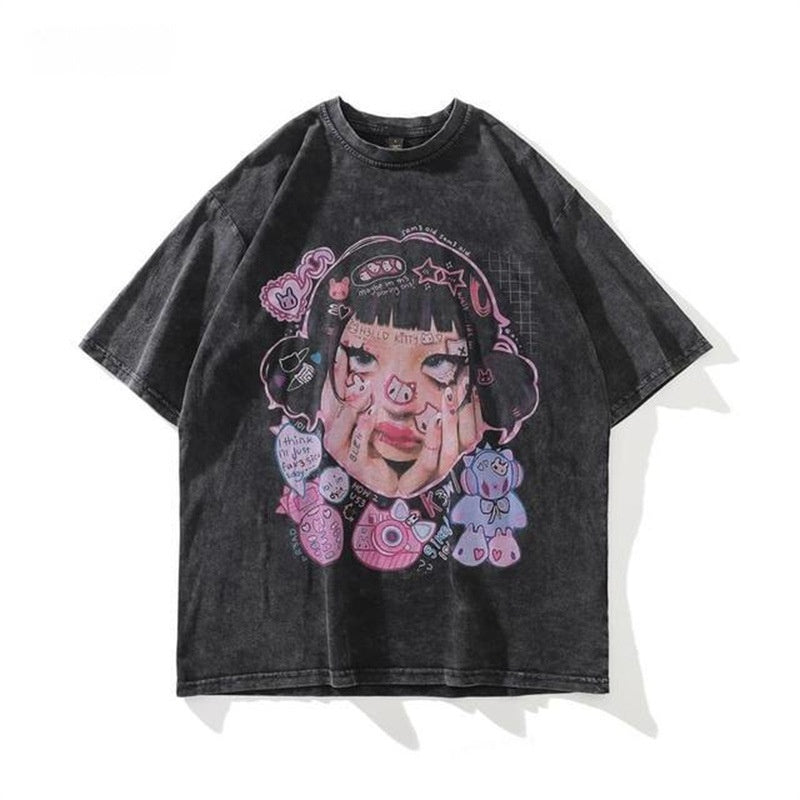 Retro Washed Distressed Loose Casual Heavy Cotton Short Sleeve
