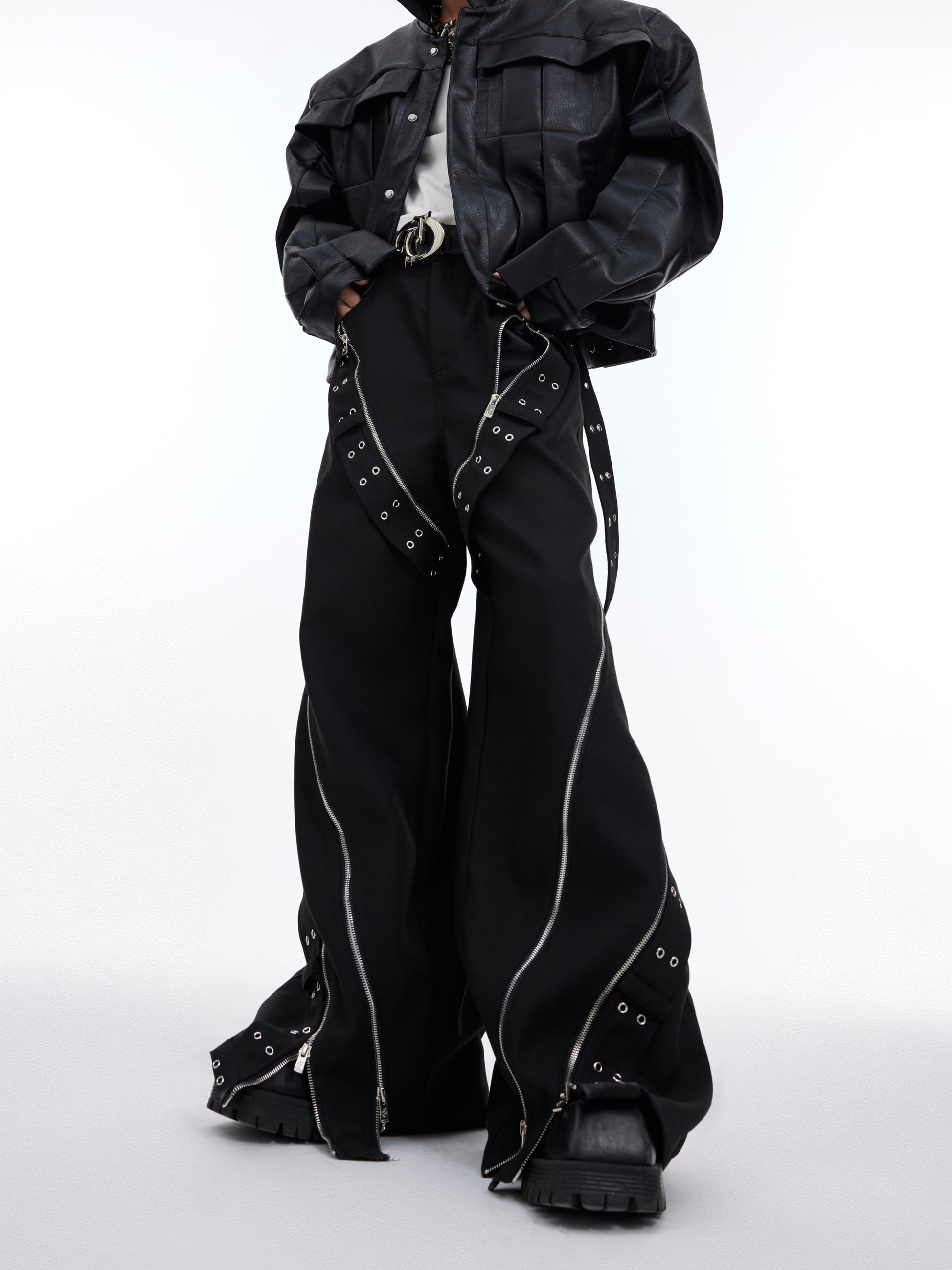 Metal Zipper Design Sense Wide Leg Loose Draped Casual Pants Men
