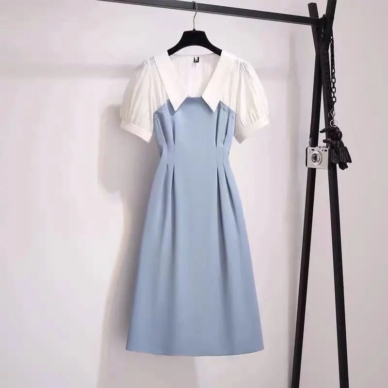 Women's Clothing Plus Size Fat Sister French Sense False Two-piece Suit Dress