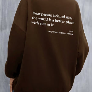 Women's Fleece-lined Crew Neck Sweater Plain Slogan Printing Simple And Comfortable Solid Color