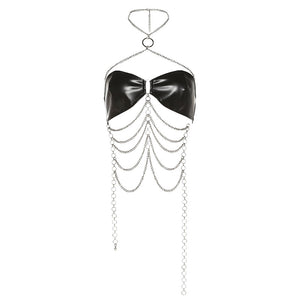 European And American PU Leather Cross Neck Hanging Chain Outer Wear Inner Wear Tube Top
