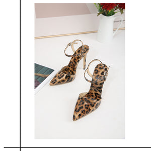 Women's Leopard Print Shallow Mouth European And American Plus Size Pointed High Heel
