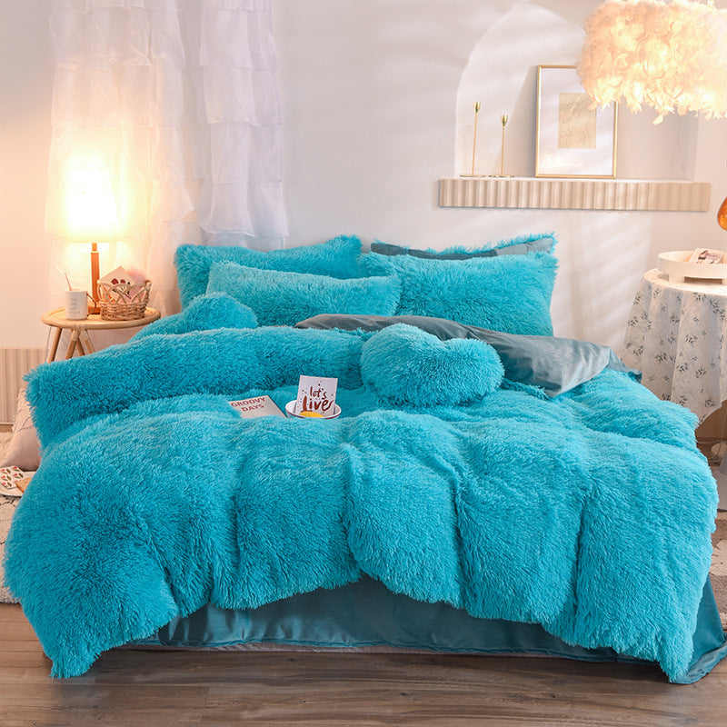 Thick Fleece Duvet Cover Queen King Bed Quilt Cover Pillowcase Fluffy Plush