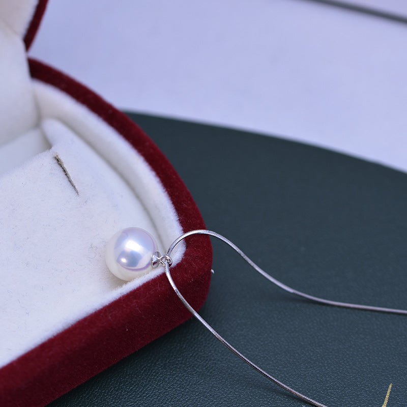 Water 9-10mm White Perfect Circle Fine Micro Flaw Pearl Pendant Female S925 Silver Snake Bone Necklace Adjustable