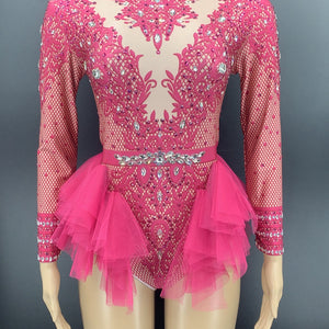 Dance Sexy Shiny Rhinestone Mesh Jumpsuit Stage Performance Costume Women