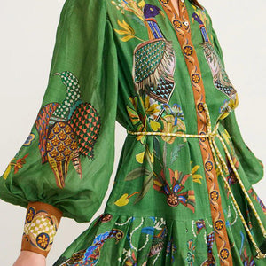 Women's Printed Cardigan Wide Hem Long Sleeve Dress