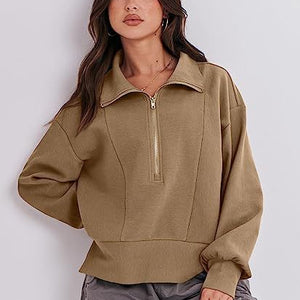 Women's Half Zipper Pullover Long Sleeve Sweater