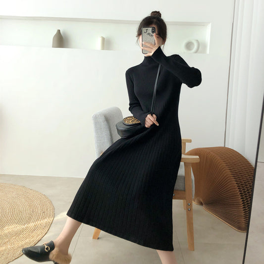 Half Turtleneck Base Ride A- Line Woolen Skirt Women
