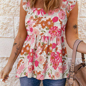 Summer Women's Sleeveless Top With Printed Square Neck Vest