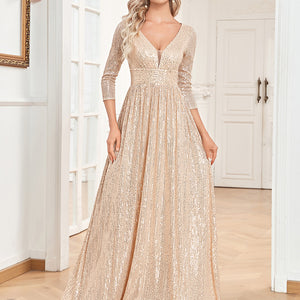 Sequined Fall V-neck High Waist Party Formal Dress