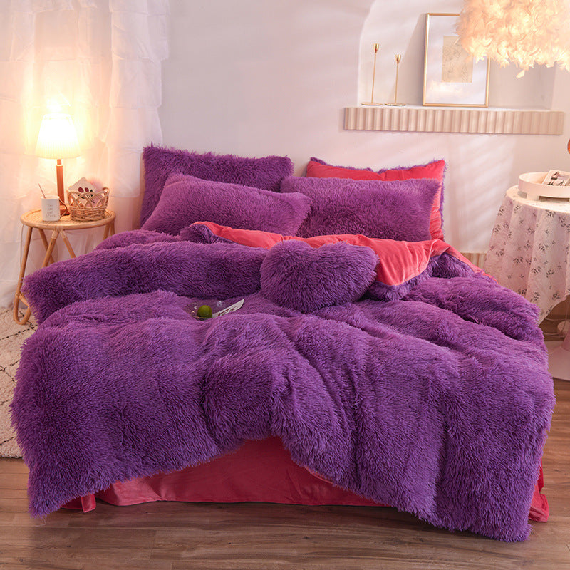 Thick Fleece Duvet Cover Queen King Bed Quilt Cover Pillowcase Fluffy Plush