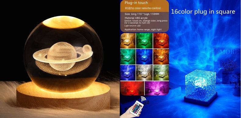 LED Water Ripple Ambient Night Light USB Rotating Projection Table Lamp