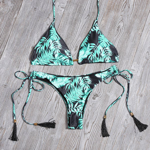 Ladies Swimsuit Colorblock Print Bikini Swimsuit