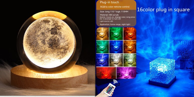 LED Water Ripple Ambient Night Light USB Rotating Projection Table Lamp