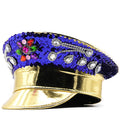 Gold Leather Hat Blue Sequins
