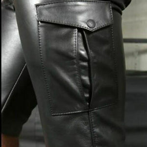 Men's Solid Color PU Casual Male Short Leather Pants