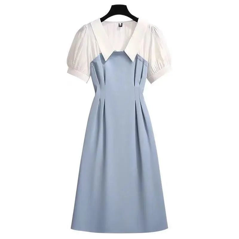 Women's Clothing Plus Size Fat Sister French Sense False Two-piece Suit Dress