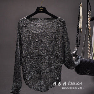 Loose Plus Size Gold Thread Sequined Sweater Long Sleeve