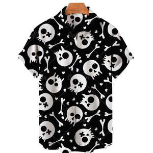 Men's Halloween Short Sleeve Printing Lapel Cardigan Top Summer Cartoon Unique Shirt