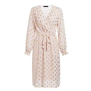 Lantern sleeve belt midi dress