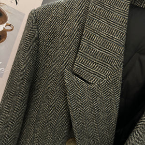 Female Gray Woolen British Style Down Jacket