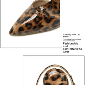 Women's Leopard Print Shallow Mouth European And American Plus Size Pointed High Heel