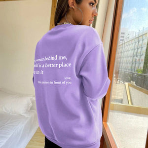 Women's Fleece-lined Crew Neck Sweater Plain Slogan Printing Simple And Comfortable Solid Color