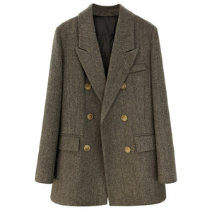 Female Gray Woolen British Style Down Jacket
