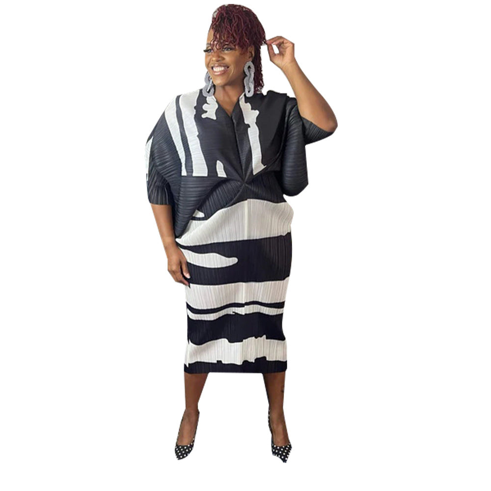V-neck Batwing Sleeve Printing Dress