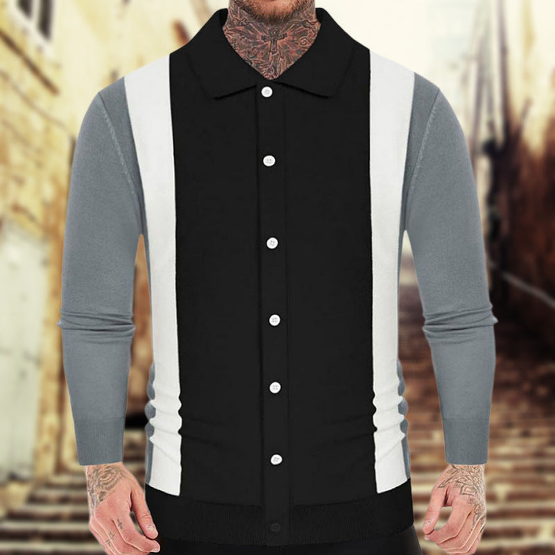 Patchwork Contrast Color Business Casual Polo Shirt