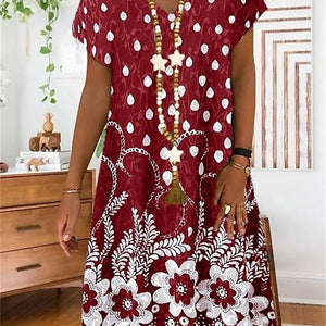 Women's V-neck Printed Short Sleeve Dress