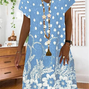 Women's V-neck Printed Short Sleeve Dress