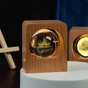 Beech Crystal Ball Night Light 3D Laser Engraving Elk