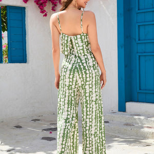 Summer Rayon Printed High Waist Camisole Wide Leg Pants Sanya Beach Vacation Women's Jumpsuit