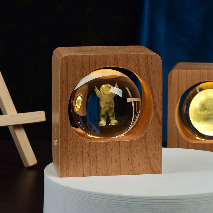 Beech Crystal Ball Night Light 3D Laser Engraving Elk