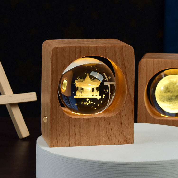 Beech Crystal Ball Night Light 3D Laser Engraving Elk