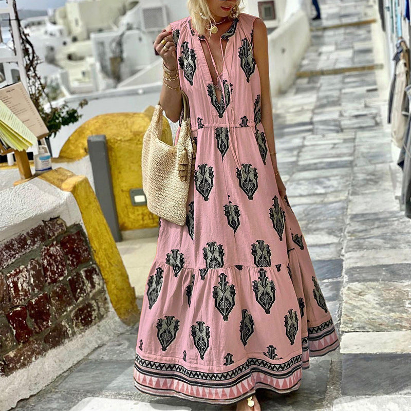 Women's Sleeveless Midi Printed Dress