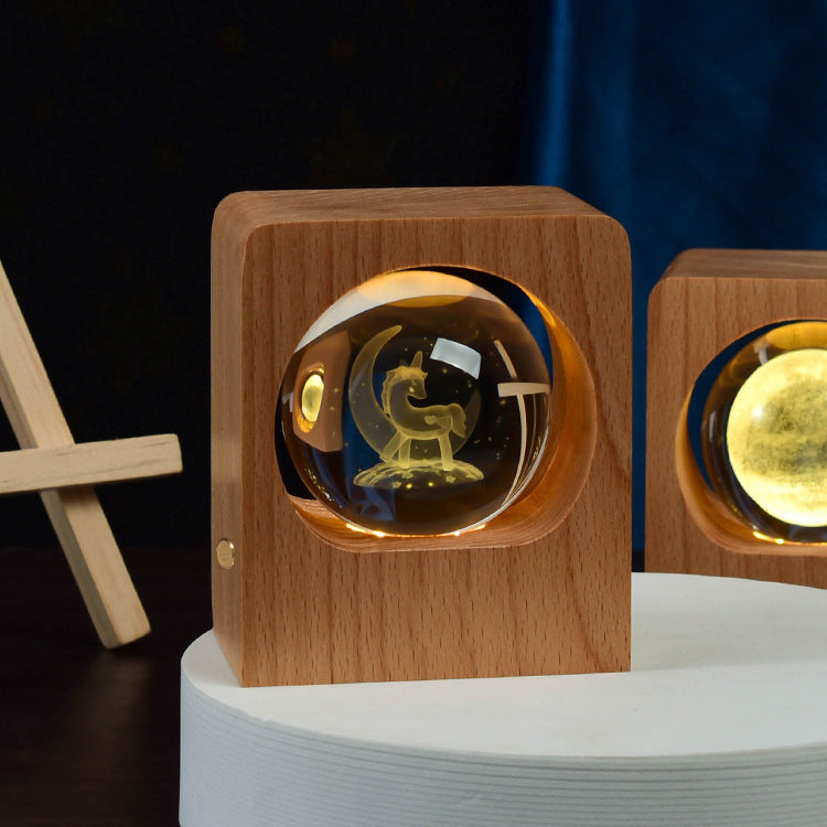 Beech Crystal Ball Night Light 3D Laser Engraving Elk