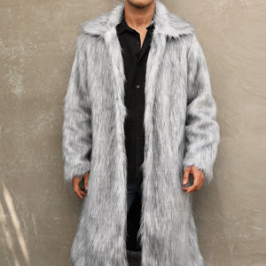 European And American Fall Winter Men Long Imitation Fur Coat Popular Men's Imitation Fox Fur Warm Coat