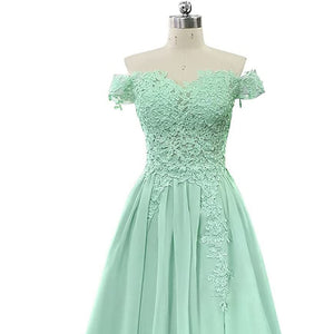 Women's Off-shoulder Shoulder-baring Long Prom Dress Slit Lace