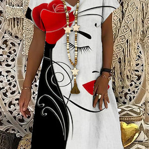 Women's V-neck Printed Short Sleeve Dress