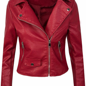Women's Fall Winter Coat Slim PU Leather Short Zipper Leather Jacket Leather Coat