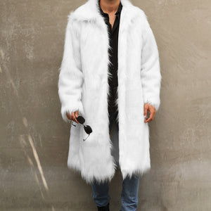 European And American Fall Winter Men Long Imitation Fur Coat Popular Men's Imitation Fox Fur Warm Coat
