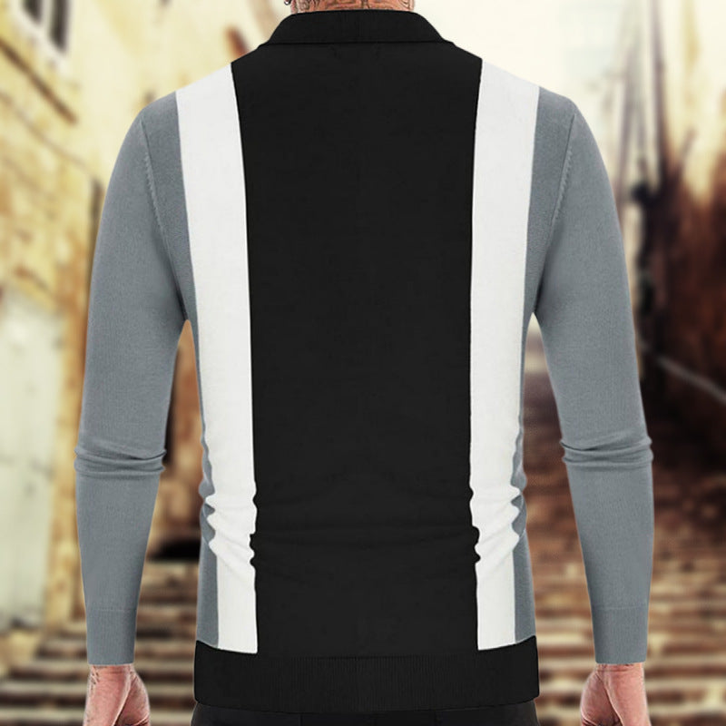 Patchwork Contrast Color Business Casual Polo Shirt