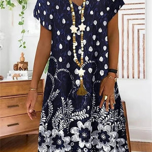 Women's V-neck Printed Short Sleeve Dress
